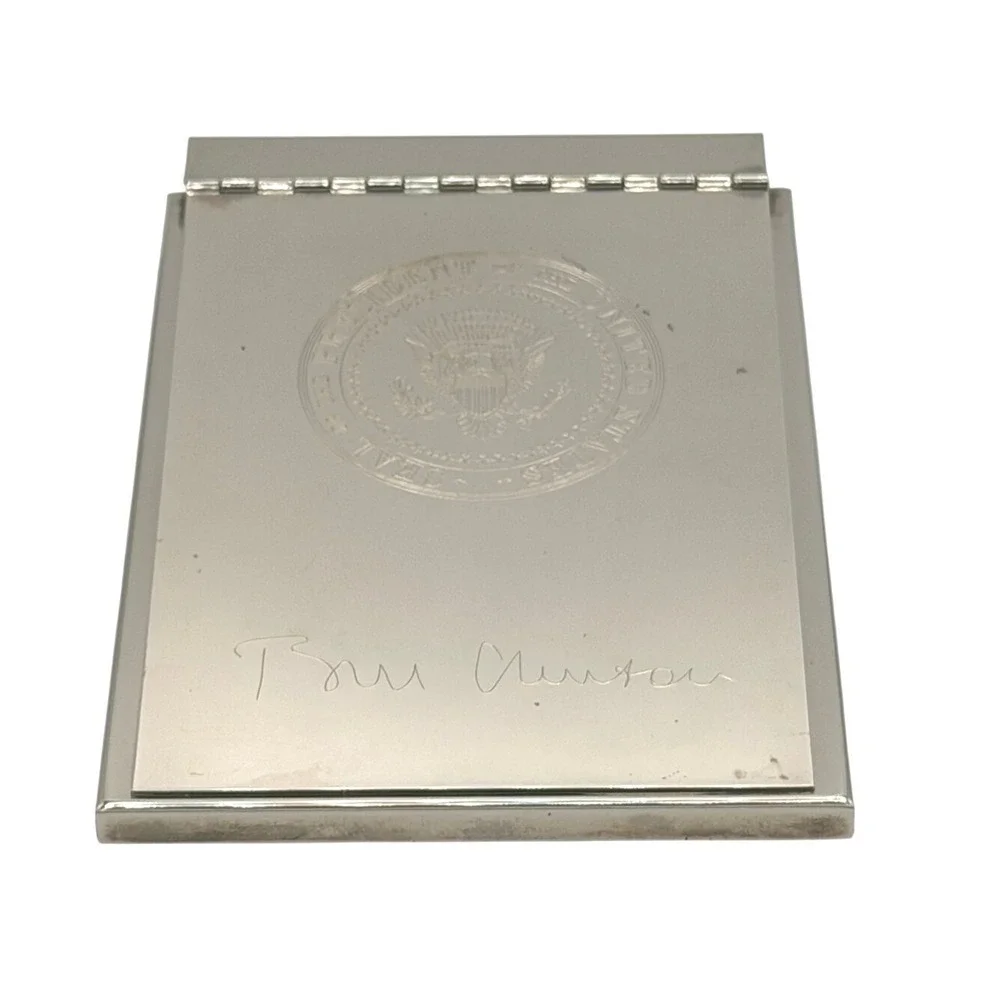 Official White House Bill‎ Clinton Signature Silver Plated Memo/Notepad Holder